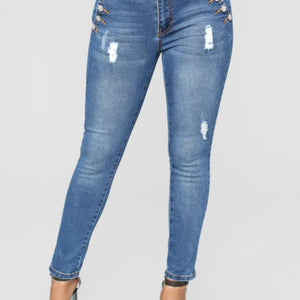 2019 New Spring Autumn Woman High Waist Elastic Skinny Denim Long Pencil Pants Plus Size Buttons Jeans Camisa Feminina Trousers