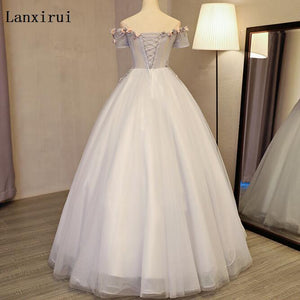 Lanxirui New Arrival Grey Quinceanera Dresses Off The Shoulder Ball Gown Handmade Flowers Puffy Dresses for winter