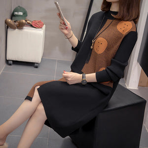 Plus Size Colorblock Knitted Dress women clothes 2019 winter fashion Casual Loose Long Sleeve Large Size women Sweater Dresses
