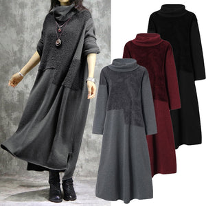 Fashion Turtleneck Hoodies Dress Women's Autumn Sundress ZANZEA Casual Sweatshirts Pullovers Female Pacthwork Robe Plus Size 5XL