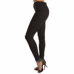 2019 Autumn White Hole Skinny Ripped Jeans Women Jeggings Cool Denim High Waist Pants Capris Female Skinny Black Casual Jeans