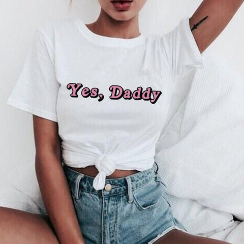 New Yes Daddy T Shirt Women Satan Is My Sugar Daddy Aesthetic Kawaii Harajuku T-shirt Ullzang 90s Tshirt Fashion Top Tees Female