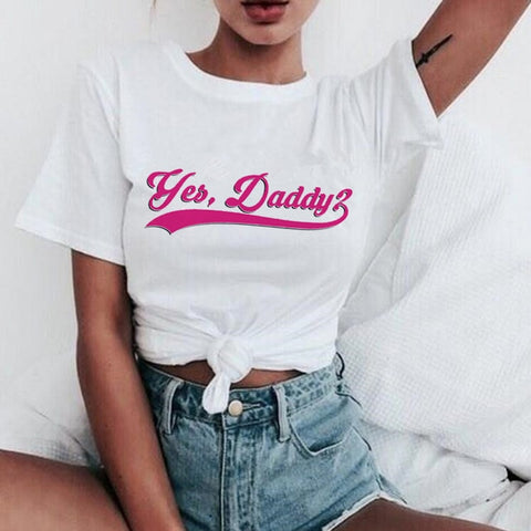 New Yes Daddy T Shirt Women Satan Is My Sugar Daddy Aesthetic Kawaii Harajuku T-shirt Ullzang 90s Tshirt Fashion Top Tees Female