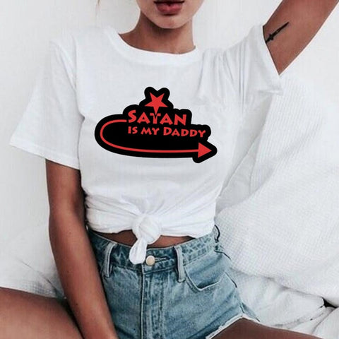 New Yes Daddy T Shirt Women Satan Is My Sugar Daddy Aesthetic Kawaii Harajuku T-shirt Ullzang 90s Tshirt Fashion Top Tees Female