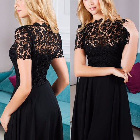 Elegant Black Formal Lace Mesh Women Long Dress Ladies Prom Evening Party Chiffon Long Maxi Dress Boho Style Vestidos