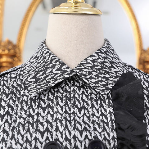 VOA Houndstooth Silk Short Coat Women Jacket Slim Outerwear Long Sleeve Belt Office Ladies Work Clothes Batwing Sleeve Fall W316