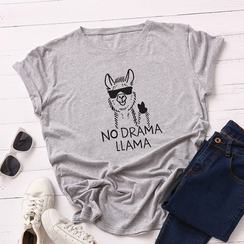 100% Cotton Plus Size S-5XL Women T-shirts Graphic Tees Female Shirts Summer Tops Animal Llama Printed Funny T Shirt Tee Top