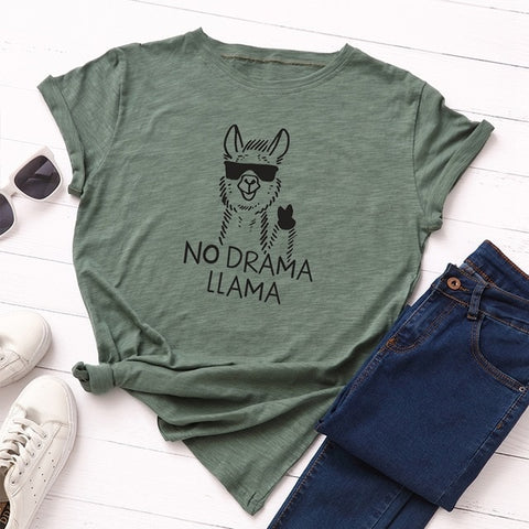 100% Cotton Plus Size S-5XL Women T-shirts Graphic Tees Female Shirts Summer Tops Animal Llama Printed Funny T Shirt Tee Top