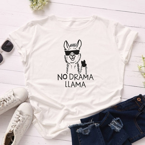 100% Cotton Plus Size S-5XL Women T-shirts Graphic Tees Female Shirts Summer Tops Animal Llama Printed Funny T Shirt Tee Top