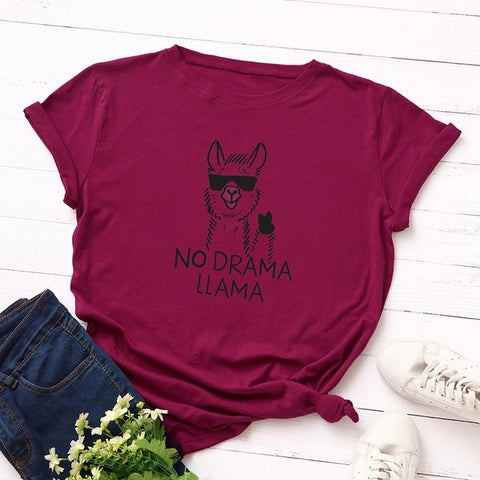 100% Cotton Plus Size S-5XL Women T-shirts Graphic Tees Female Shirts Summer Tops Animal Llama Printed Funny T Shirt Tee Top