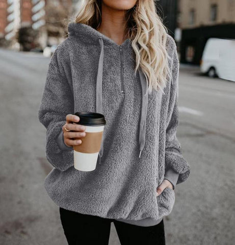 Plus Size Autumn Winter Women Casual Solid Zipper Long Sleeve Sweatshirt Long Sleeve Plush Fluffy Hoodies Fleece Pullover 5xl