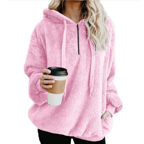Plus Size Autumn Winter Women Casual Solid Zipper Long Sleeve Sweatshirt Long Sleeve Plush Fluffy Hoodies Fleece Pullover 5xl