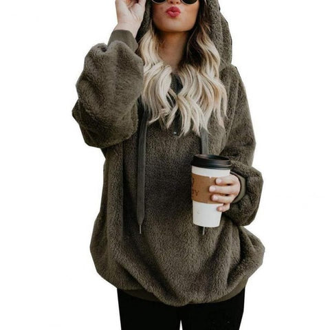 Plus Size Autumn Winter Women Casual Solid Zipper Long Sleeve Sweatshirt Long Sleeve Plush Fluffy Hoodies Fleece Pullover 5xl
