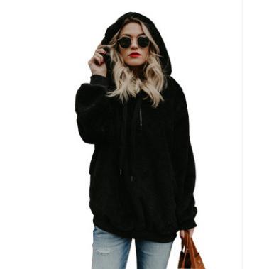 Plus Size Autumn Winter Women Casual Solid Zipper Long Sleeve Sweatshirt Long Sleeve Plush Fluffy Hoodies Fleece Pullover 5xl