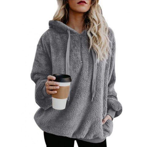 Plus Size Autumn Winter Women Casual Solid Zipper Long Sleeve Sweatshirt Long Sleeve Plush Fluffy Hoodies Fleece Pullover 5xl