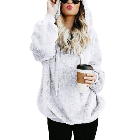 Plus Size Autumn Winter Women Casual Solid Zipper Long Sleeve Sweatshirt Long Sleeve Plush Fluffy Hoodies Fleece Pullover 5xl