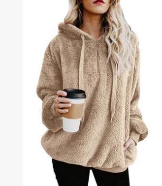 Plus Size Autumn Winter Women Casual Solid Zipper Long Sleeve Sweatshirt Long Sleeve Plush Fluffy Hoodies Fleece Pullover 5xl