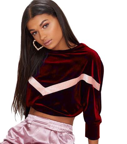 autumn casual women short sweatshirt female blue redwine velour hoodies womens pullovers long sleeve o-neck velvet hoodies 81757