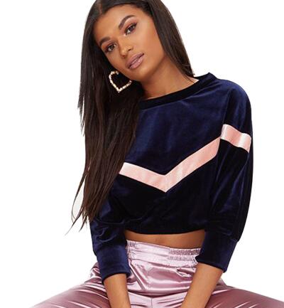 autumn casual women short sweatshirt female blue redwine velour hoodies womens pullovers long sleeve o-neck velvet hoodies 81757