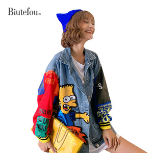 2019 Autumn cartoon sequins designs denim jackets fashion women long jackets