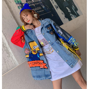 2019 Autumn cartoon sequins designs denim jackets fashion women long jackets