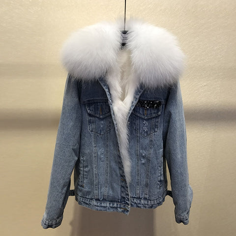 New arrival women winter Fur Denim jackets coat Korean style warm short coat D850