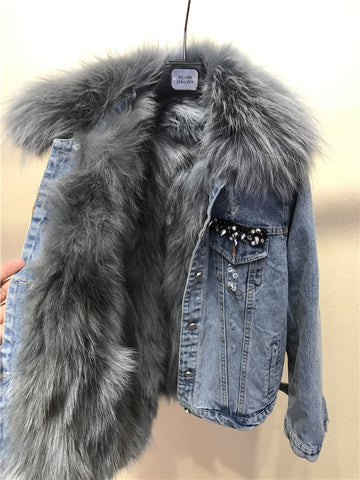New arrival women winter Fur Denim jackets coat Korean style warm short coat D850