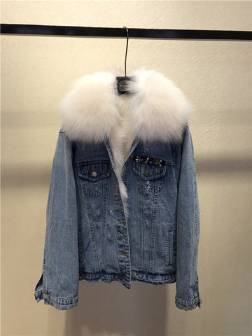 New arrival women winter Fur Denim jackets coat Korean style warm short coat D850