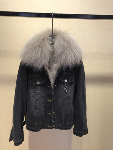 New arrival women winter Fur Denim jackets coat Korean style warm short coat D850