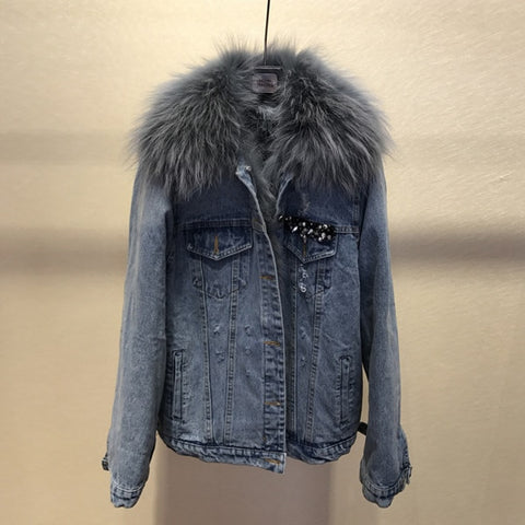 New arrival women winter Fur Denim jackets coat Korean style warm short coat D850