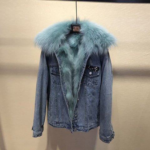 New arrival women winter Fur Denim jackets coat Korean style warm short coat D850