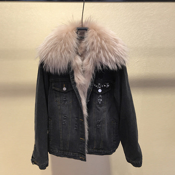 New arrival women winter Fur Denim jackets coat Korean style warm short coat D850