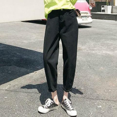 2019 Jeans Woman black Pants High waist Elastic Denim trousers ripped boyfriend jeans for Women harem Pants Plus Size S-XXL