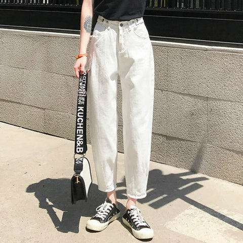 2019 Jeans Woman black Pants High waist Elastic Denim trousers ripped boyfriend jeans for Women harem Pants Plus Size S-XXL