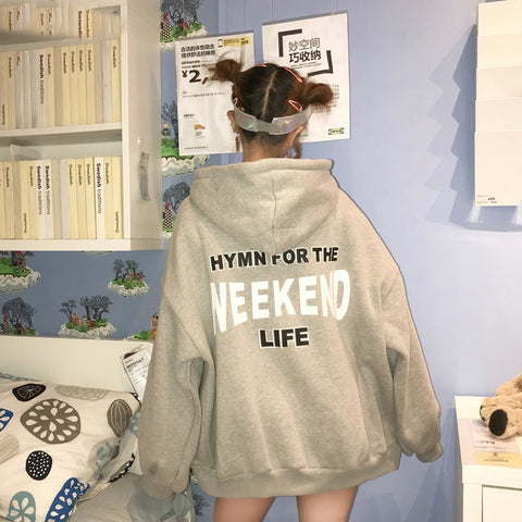 Hoodies Women Hooded Thicker Plus Velvet Winter Warm Oversize Letter Print Pocket Womens Hoodie Korean Style Simple Trendy Chic