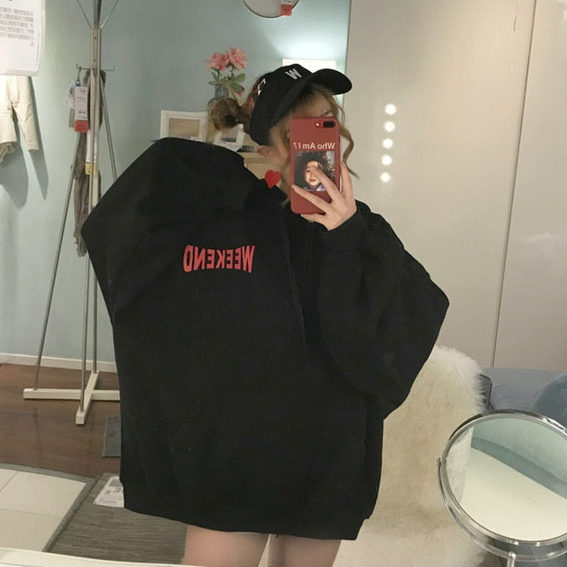 Hoodies Women Hooded Thicker Plus Velvet Winter Warm Oversize Letter Print Pocket Womens Hoodie Korean Style Simple Trendy Chic