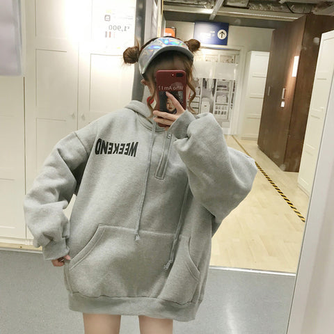 Hoodies Women Hooded Thicker Plus Velvet Winter Warm Oversize Letter Print Pocket Womens Hoodie Korean Style Simple Trendy Chic