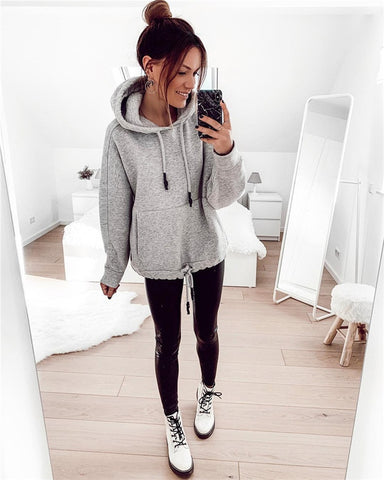 Forefair Oversized Hoodies Women Autumn 2019 Solid Hooded Big Pocket Woman Casual Plus Size Hoodie Sweatshirt