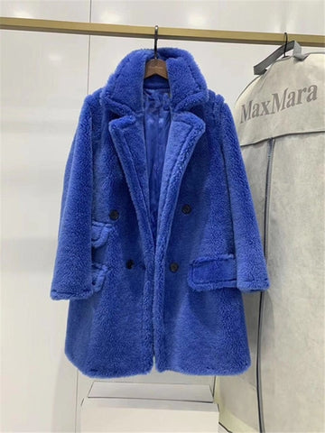2019 Winter New Fashion Womens Teddy Bear Coat Real Wool Sheep Fur Long Coats Jacket Thick Warm