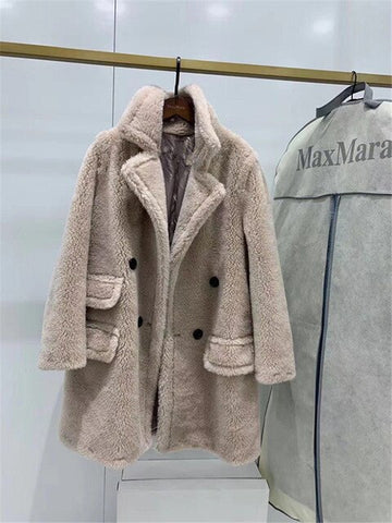2019 Winter New Fashion Womens Teddy Bear Coat Real Wool Sheep Fur Long Coats Jacket Thick Warm