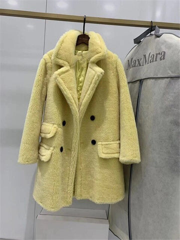 2019 Winter New Fashion Womens Teddy Bear Coat Real Wool Sheep Fur Long Coats Jacket Thick Warm