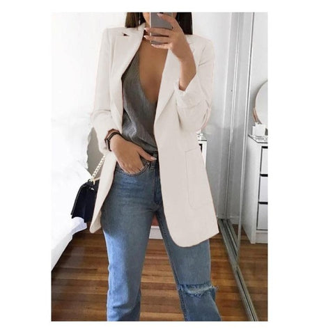 Ainyfu Solid Temperament Slim Suit Jacket Woman Turn-down Collar Office Lady Coats Long Sleeve Patchwork Femme Clothing Autumn