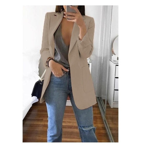 Ainyfu Solid Temperament Slim Suit Jacket Woman Turn-down Collar Office Lady Coats Long Sleeve Patchwork Femme Clothing Autumn