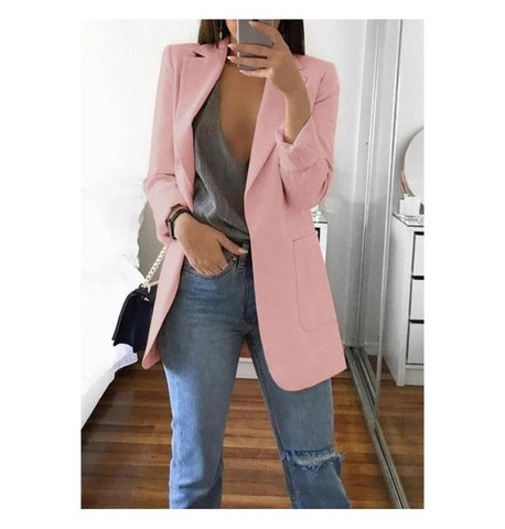 Ainyfu Solid Temperament Slim Suit Jacket Woman Turn-down Collar Office Lady Coats Long Sleeve Patchwork Femme Clothing Autumn