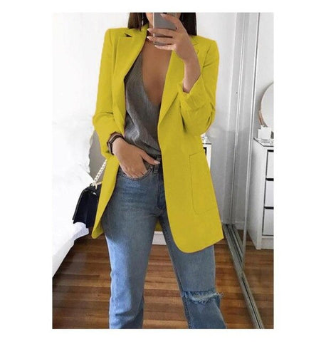 Ainyfu Solid Temperament Slim Suit Jacket Woman Turn-down Collar Office Lady Coats Long Sleeve Patchwork Femme Clothing Autumn