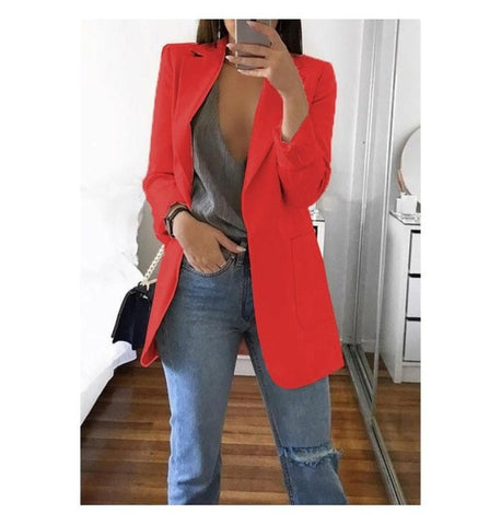 Ainyfu Solid Temperament Slim Suit Jacket Woman Turn-down Collar Office Lady Coats Long Sleeve Patchwork Femme Clothing Autumn