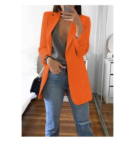 Ainyfu Solid Temperament Slim Suit Jacket Woman Turn-down Collar Office Lady Coats Long Sleeve Patchwork Femme Clothing Autumn