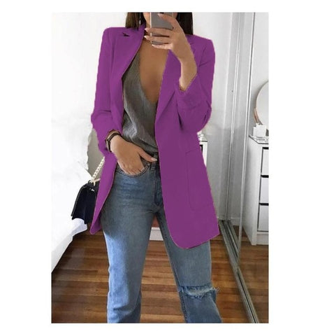 Ainyfu Solid Temperament Slim Suit Jacket Woman Turn-down Collar Office Lady Coats Long Sleeve Patchwork Femme Clothing Autumn