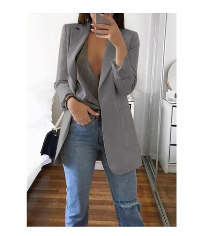 Ainyfu Solid Temperament Slim Suit Jacket Woman Turn-down Collar Office Lady Coats Long Sleeve Patchwork Femme Clothing Autumn