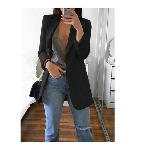Ainyfu Solid Temperament Slim Suit Jacket Woman Turn-down Collar Office Lady Coats Long Sleeve Patchwork Femme Clothing Autumn